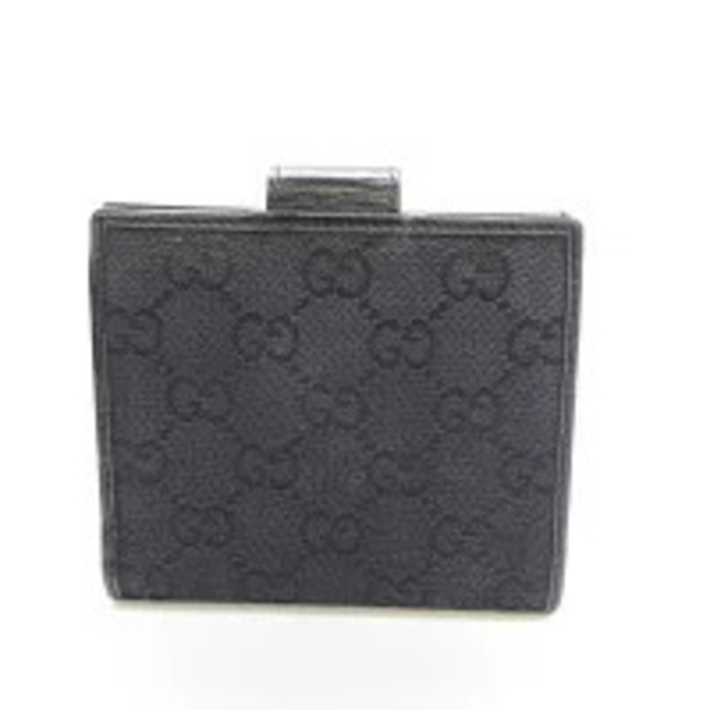 GUCCI Bi fold Wallet Compact GG Canvas Leather Button Closure Black - Picture 3 of 9